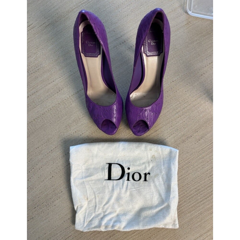 Christian Dior Purple Ostrich Leather Platform Peep Toe Stiletto Heels 6.5